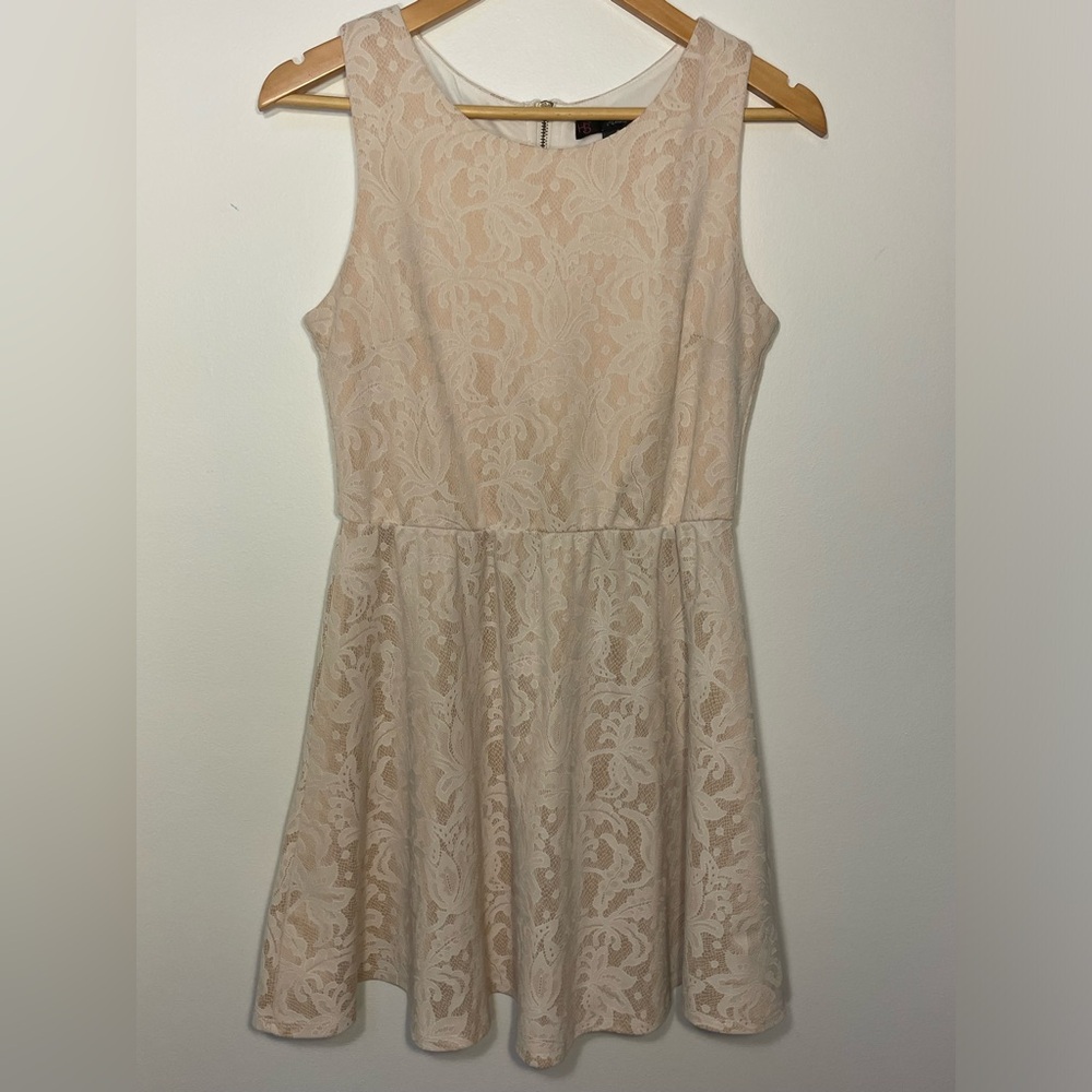 42-Heart Soul Cream Floral Lace Print A-Line Mini Dress Size Large